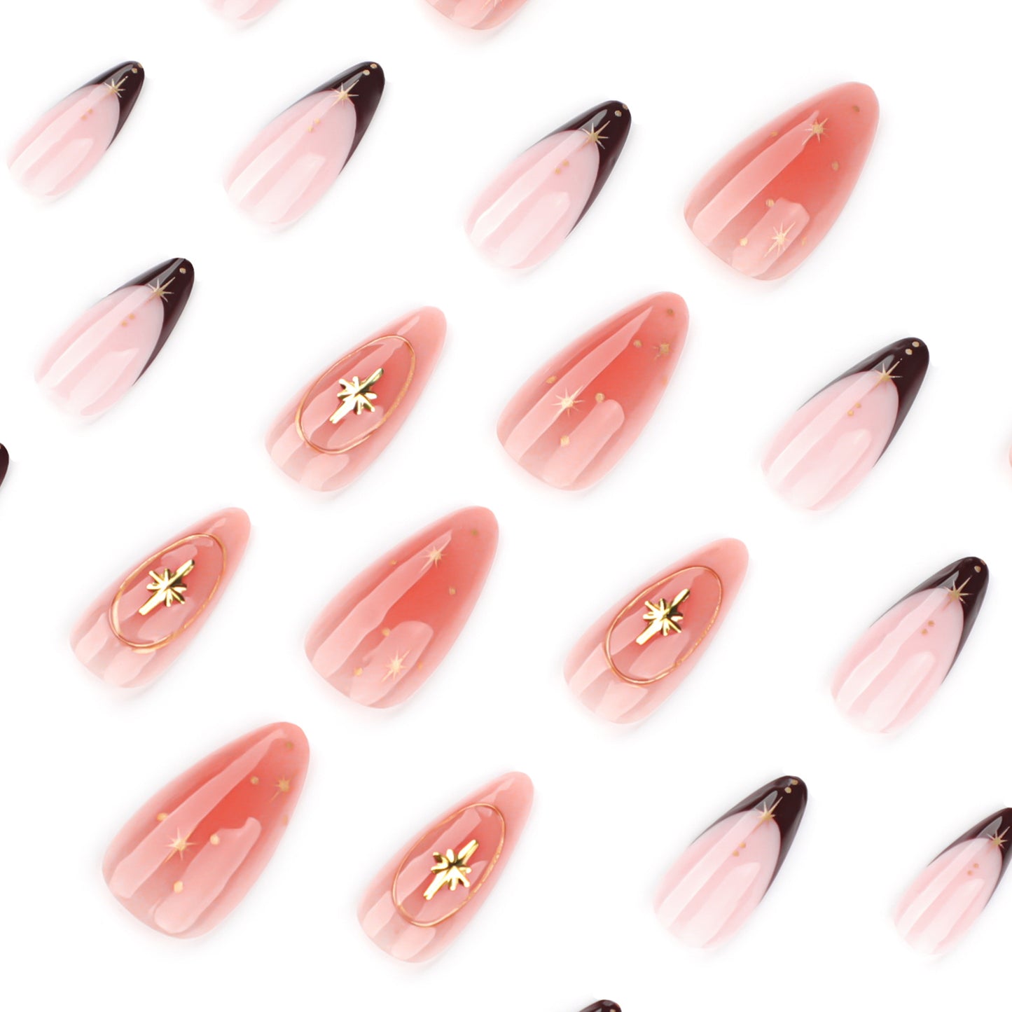 Hot Selling Star French Almond 3D Blush press-on nails