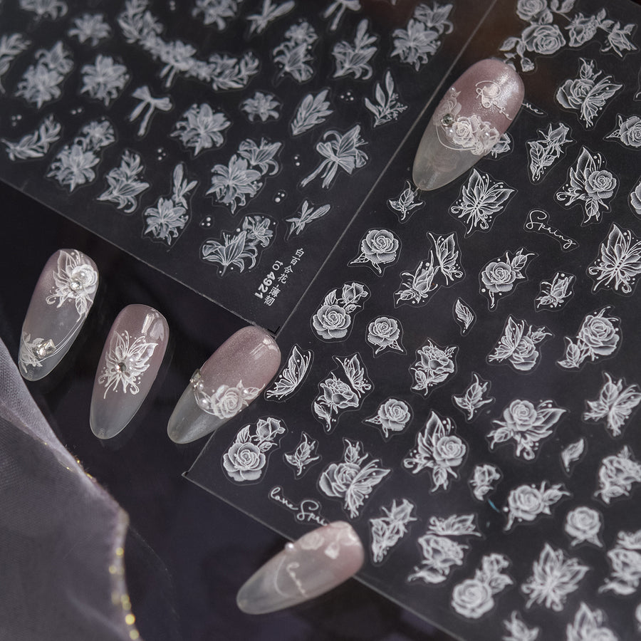 365nails: 화이트 레이스 플라워 네일 아트 스티커