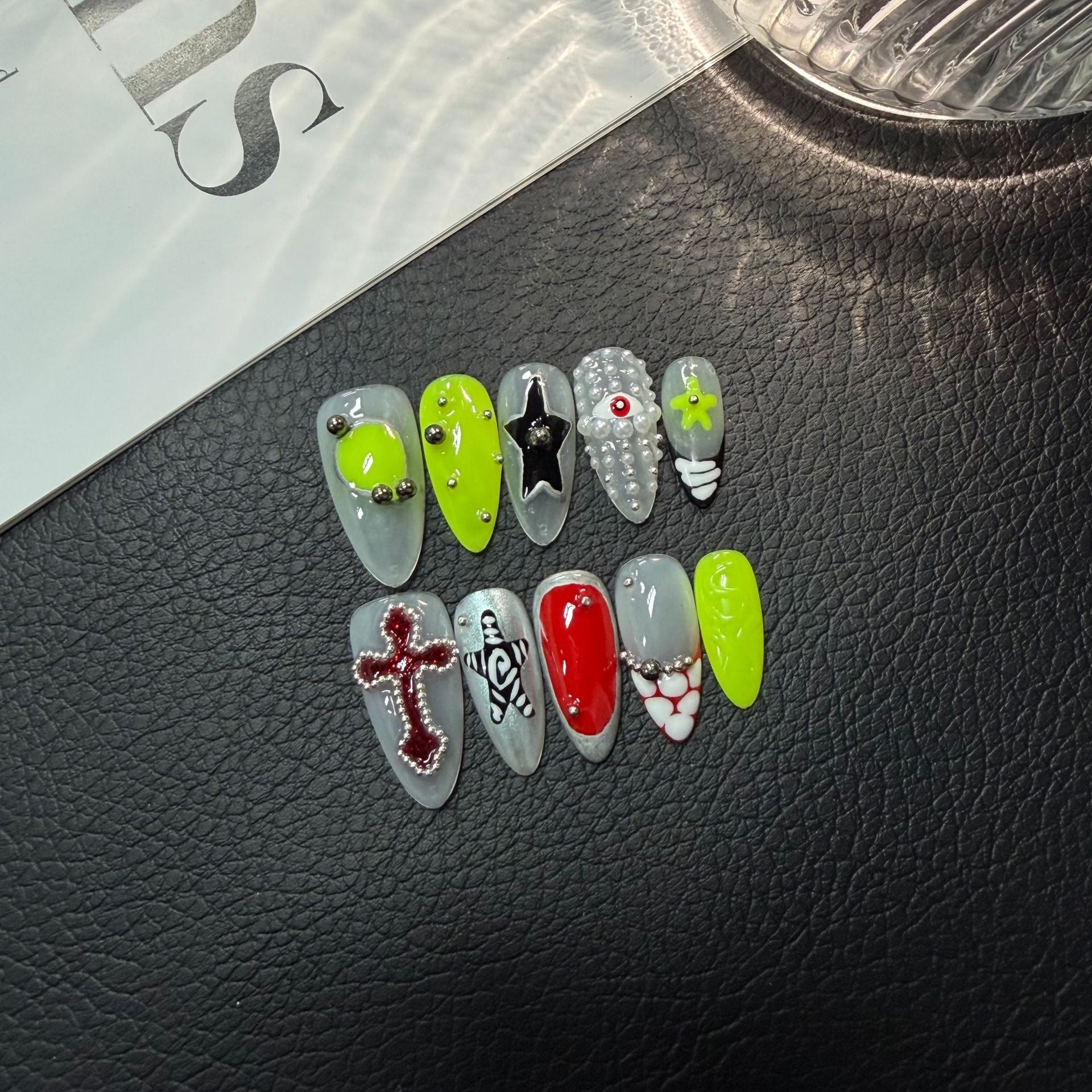 365nails: "Sacred & Profane" – 3D Cross & Gothic Charm Handmade Stiletto Nails