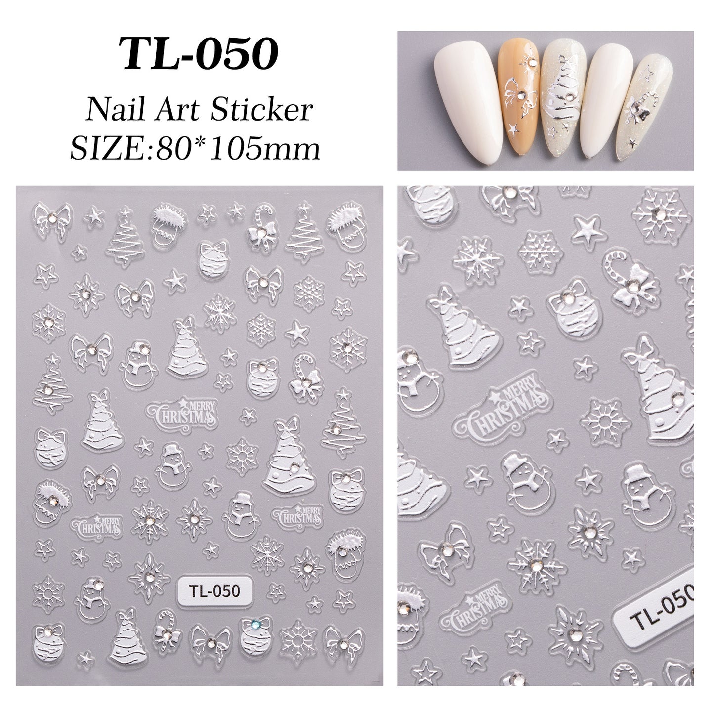 Crystal Diamond Christmas Tree Nail Art Sticker 5D Embossed Three-dimensional Gold Bead Christmas Tree DIY Nail Sticker Ornament TL