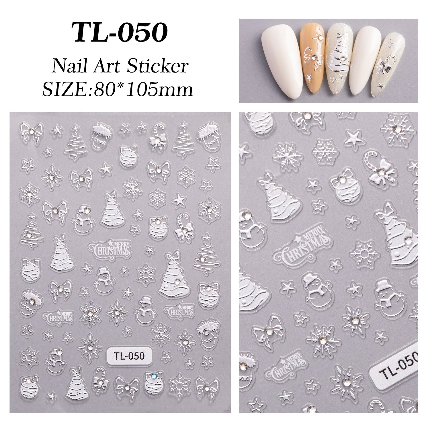 Crystal Diamond Christmas Tree Nail Art Sticker 5D Embossed Three-dimensional Gold Bead Christmas Tree DIY Nail Sticker Ornament TL