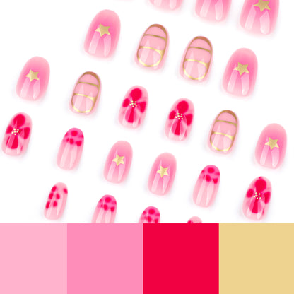 short round manicure flower star  press on nails removable nail wholesale｜365nails