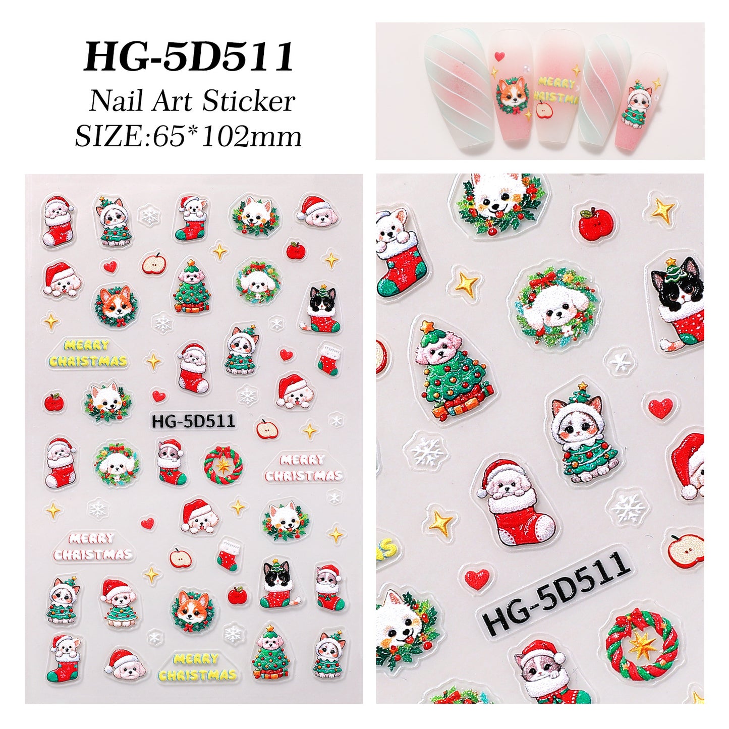 Original Christmas element nail art sticker 5D relief three-dimensional happy Christmas DIY nail sticker jewelry HG model