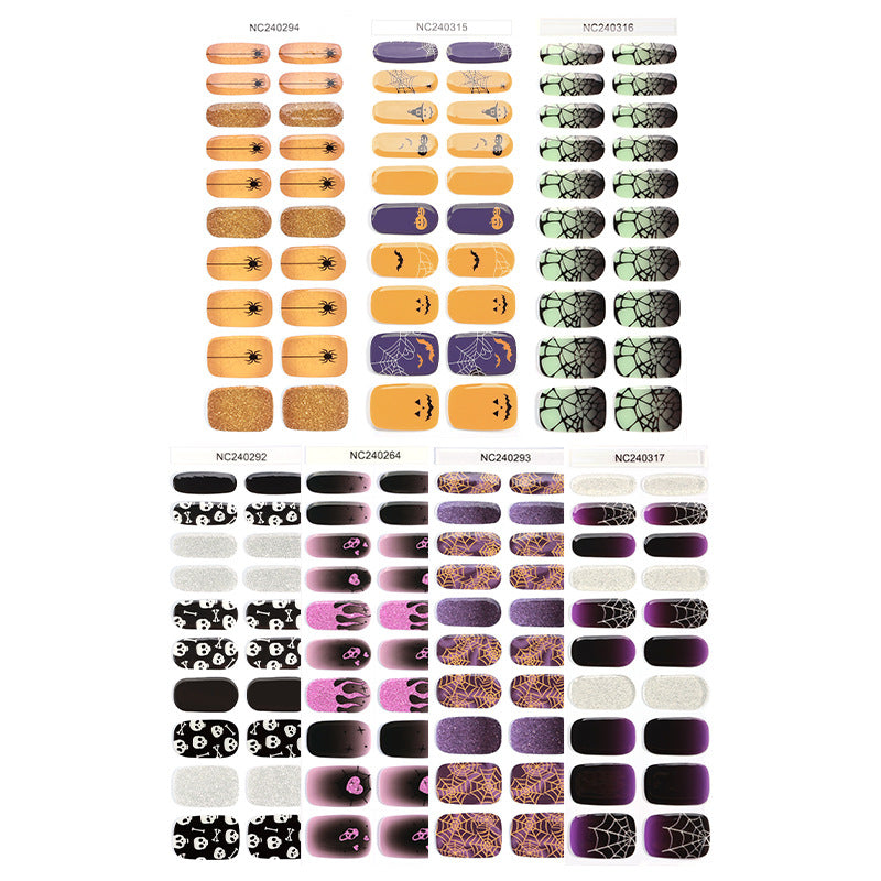 Semi-Cured Gel Nail Strips Halloween Glow Dark Spiderweb Design (MOQ=3)