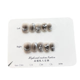 Handmade press-on nails black gills metal fused nail art piece Removable wearable nail sticker press-on nails finished nail piece｜365nails