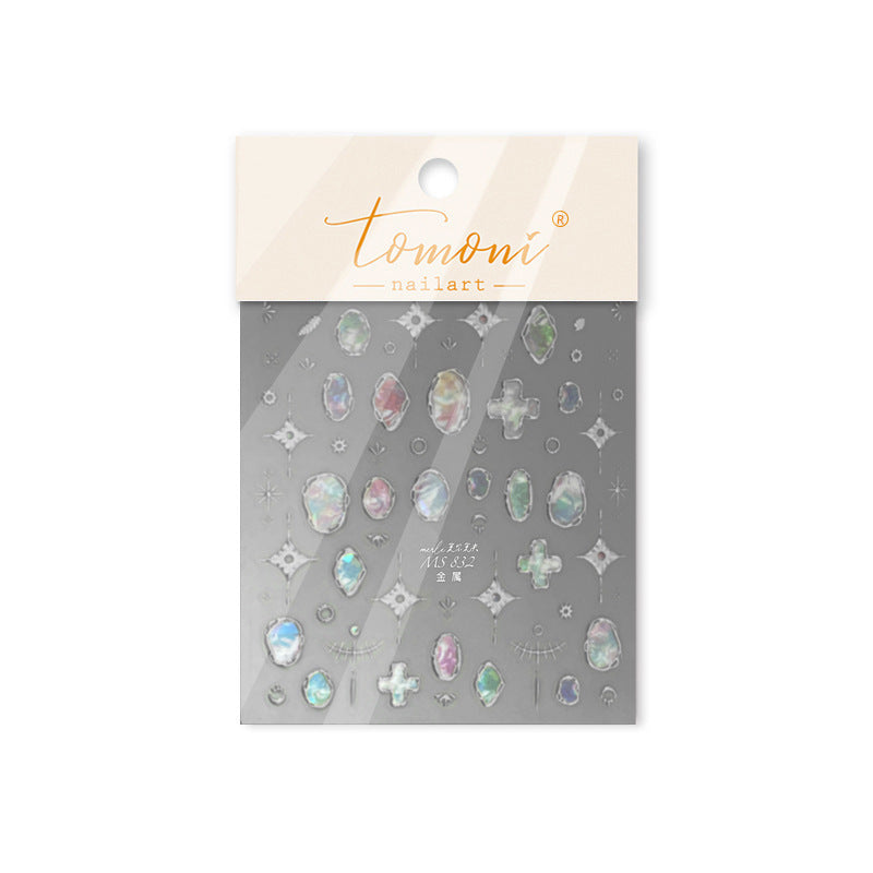 Metallic Iridescent Gem Collection: "Luxury Iridescent Gem & Star" – 3D Embossed Nail Sticker