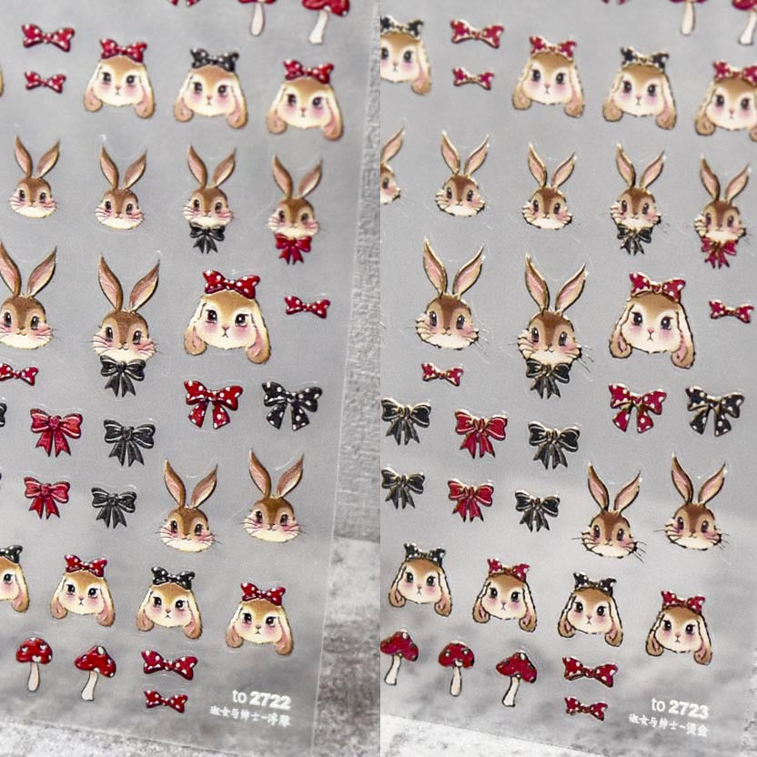 365nails: "Cute Bunny with Bow Tie-Dye Gold" — 네일 아트 스티커