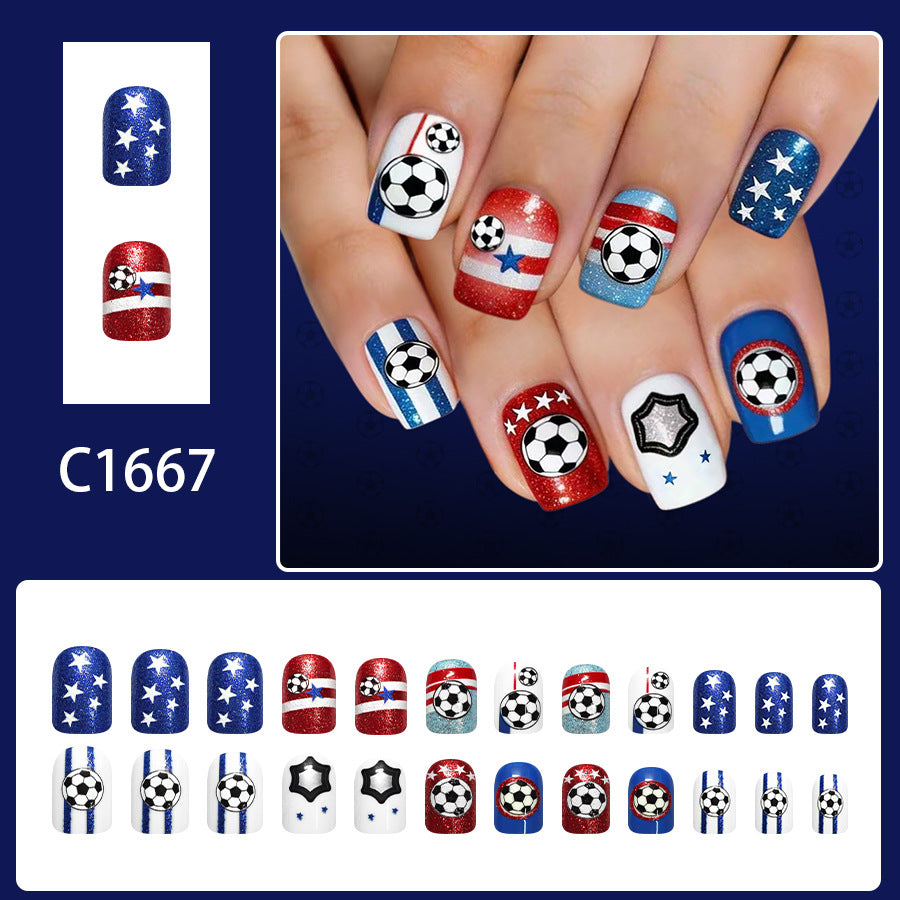 World Cup Football Mixed Flag Elements Press-On Nails (Glitter/24pcs/Short Square)
