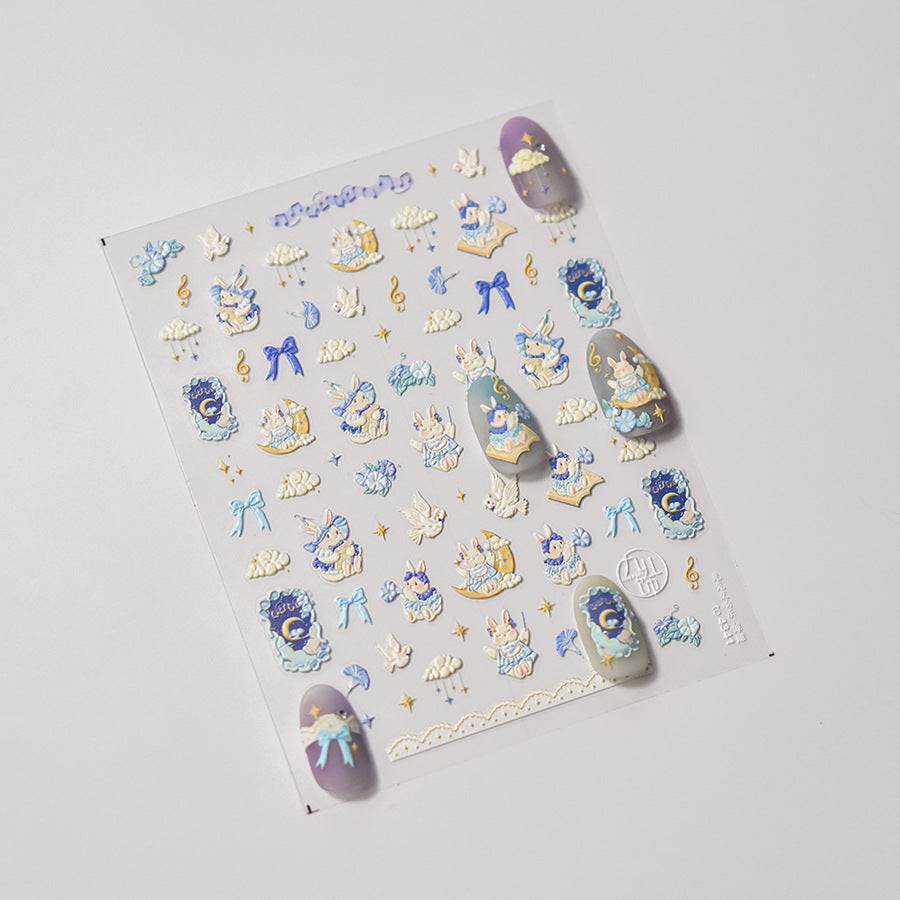 365nails: 몽환적인 토끼와 달 네일 아트 스티커