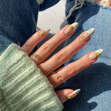 French white edge cute flower press on nails fresh detachable 24 pieces nail art fake nail nail finished product wholesale｜365nails