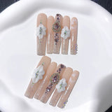 Nude Crystal Floral Elegant Luxury Press On Nails