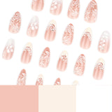 White Floral Embossed Sheer Pink Press On Nails