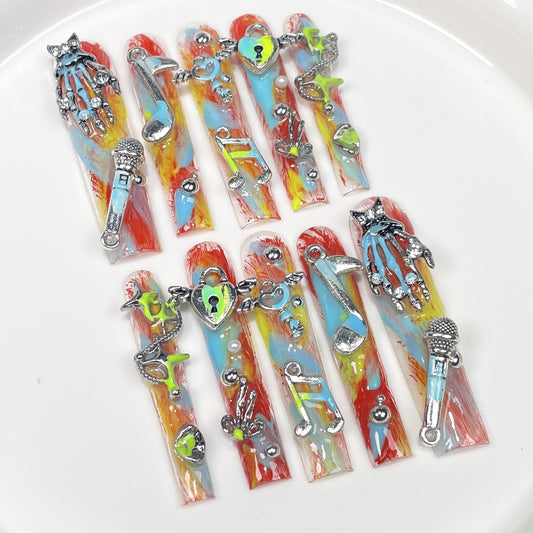Sweet cool babes  music festivals water pipe nail Halloween personalized graffiti press-on nails pure handmade wholesale｜365nails