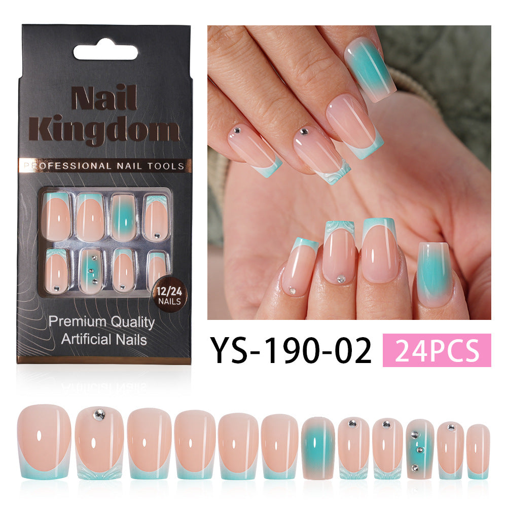 Orange French Floral Crystal Press On Nails (MOQ=3)