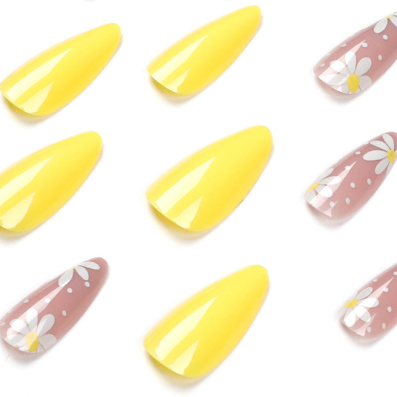 Nude flower simple Press on nails short almond nail piece pink Internet celebrity ins wind manicure fake nail wholesale｜365nails