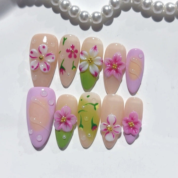 Spring Blossom: "Mixed Floral" – Almond Press-On Nails
