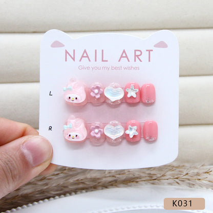 Gentle childlike girl pink rabbit flower love stars cute playful ins kids nails｜365nails