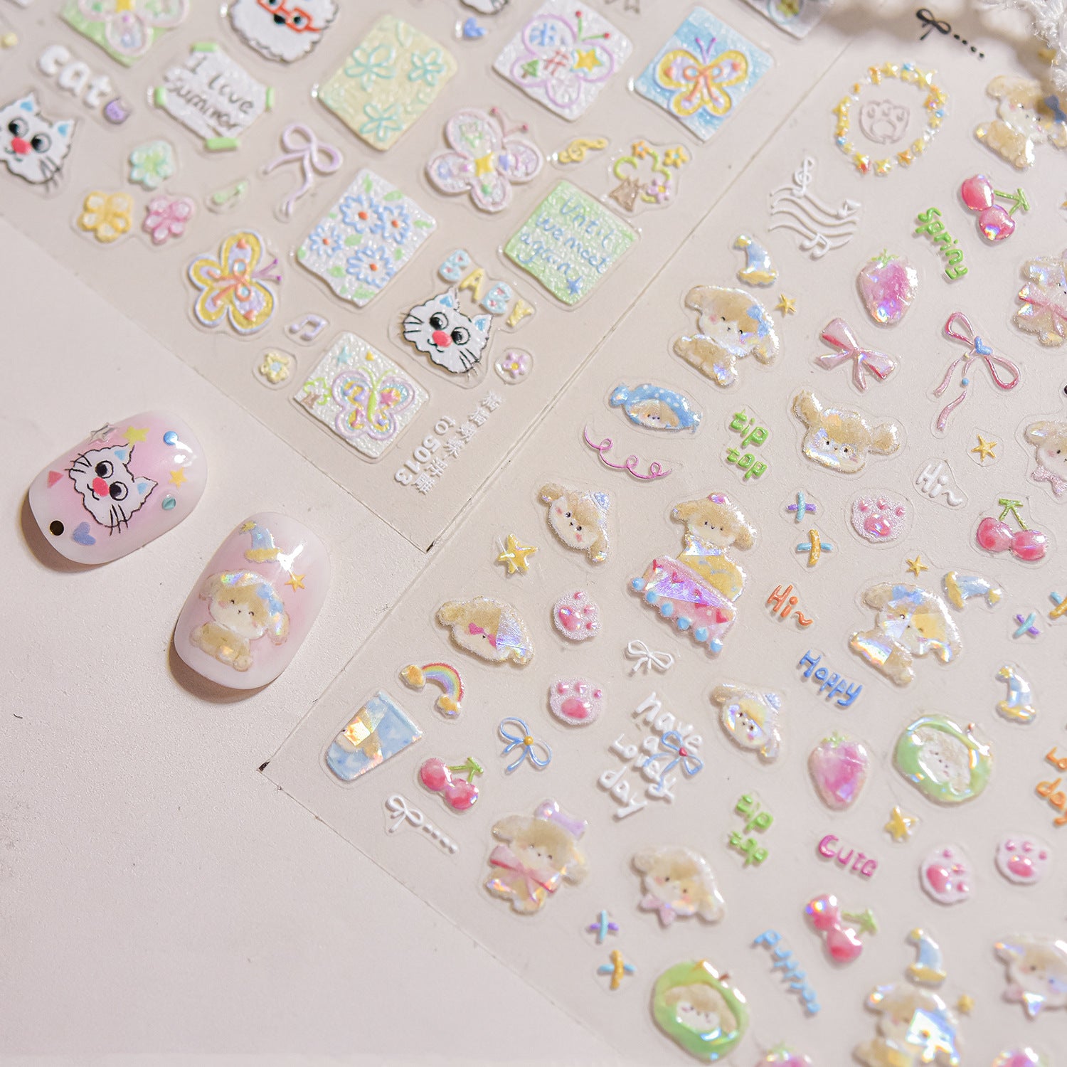 Cat Square Collection: "Pastel Cat" – 3D Embossed Nail Sticker