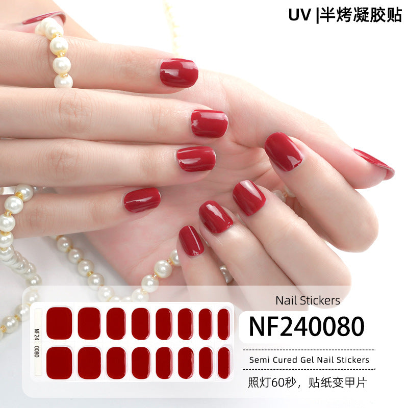 Semi-Cured Gel Nail Strips Pure Color Glitter Sheer Glossy Set (MOQ=3)
