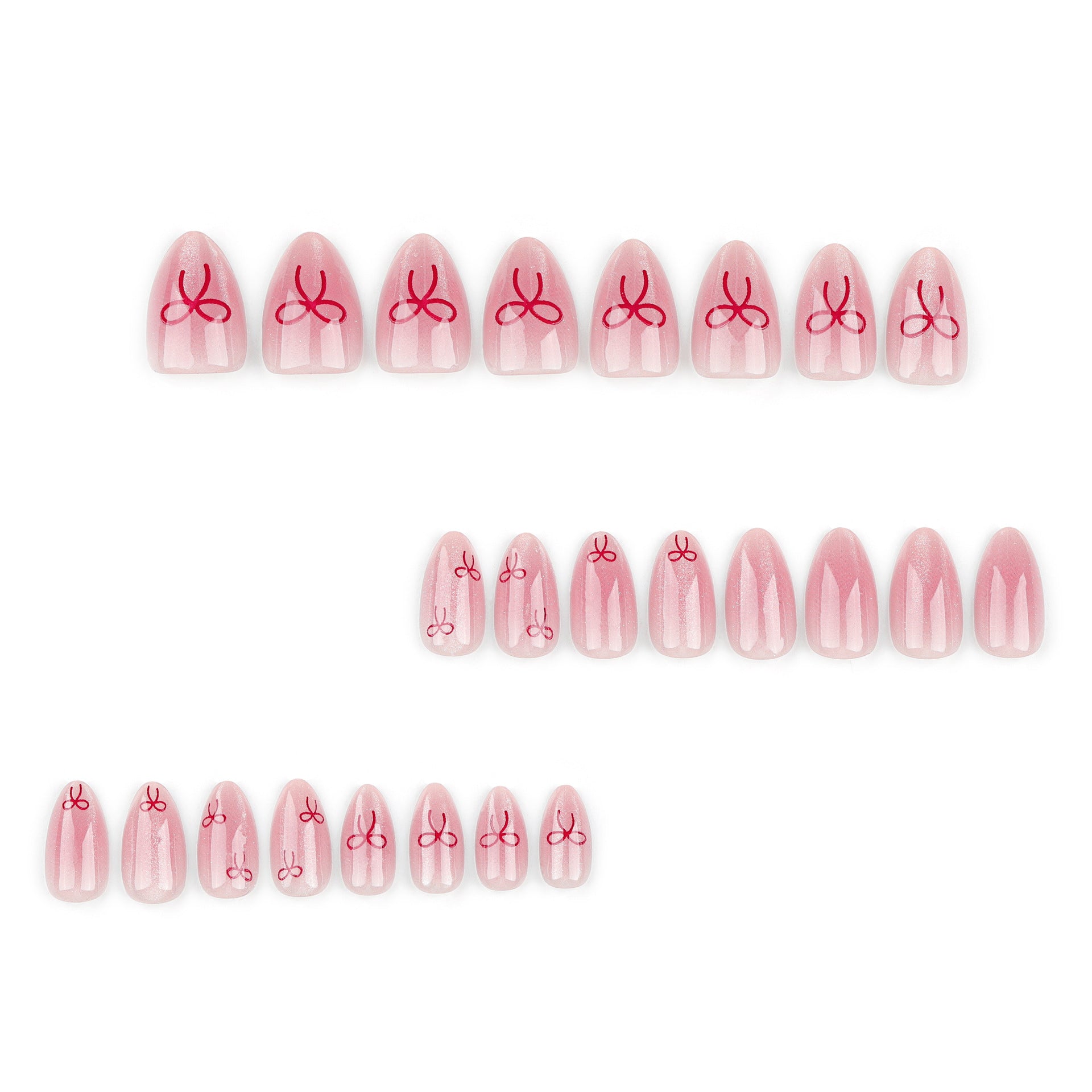 "Glitter Pink & Red Bow" - Precision Crafted Press-On Nails