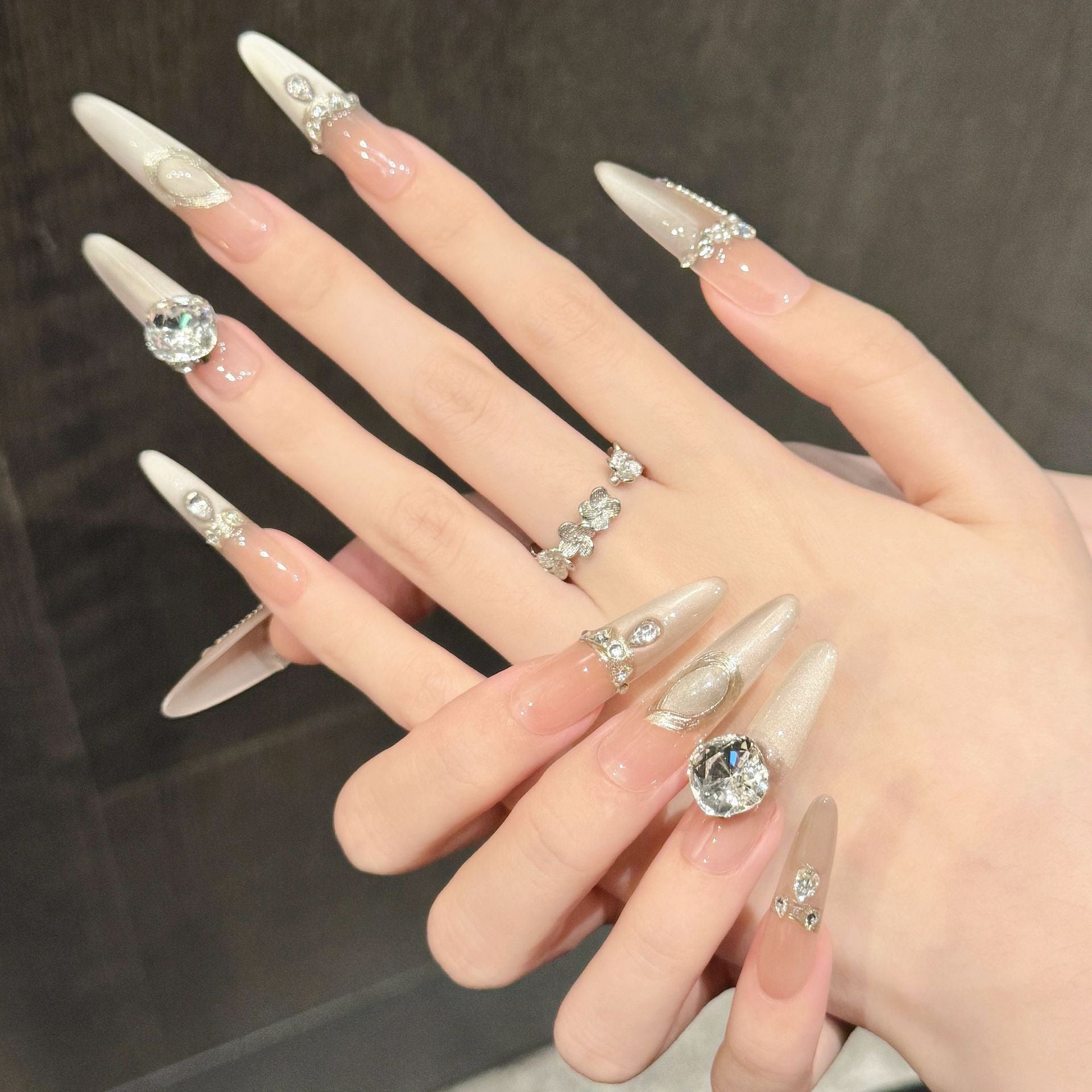 365nails: "Elegant Awakening" – 3D Crystal & Cat Eye Stiletto Nails