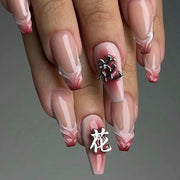 法式3D水滴波紋 腮紅色穿戴甲 帶中文字甲片 完成品｜365nails
