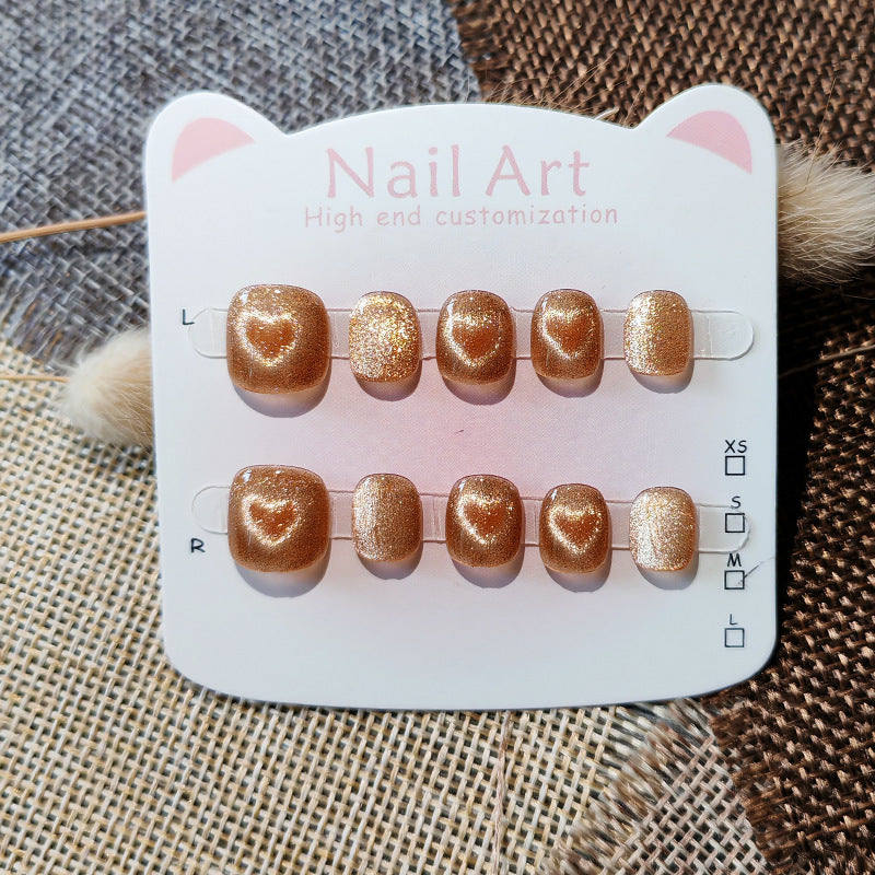 365nails-Golden Heart Kids Series: "Shiny Golden Love" – Short Square Kids Nail Art