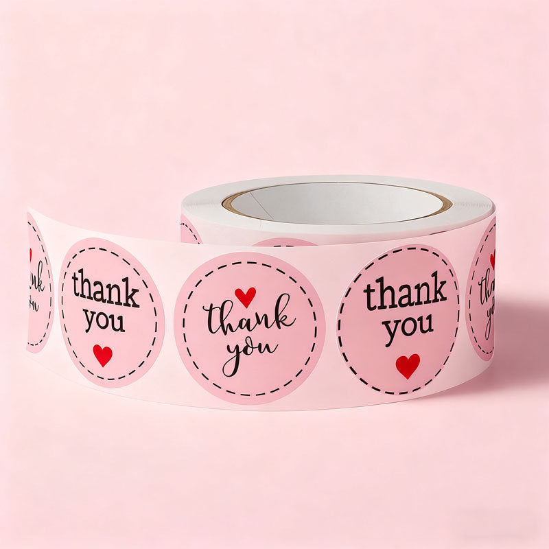 粉色「Thank You」愛心貼紙卷 | 可愛包裝封口貼（適合小型商家）
