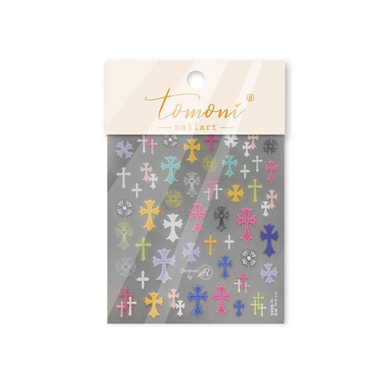 Gothic Cross: "Rainbow Faith" – 3D Embossed Nail Sticker