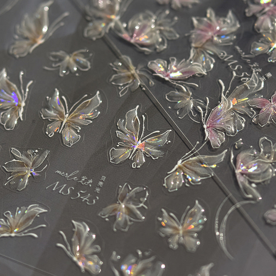 Iridescent Crystal Butterfly – 3D Embossed Nail Art Set
