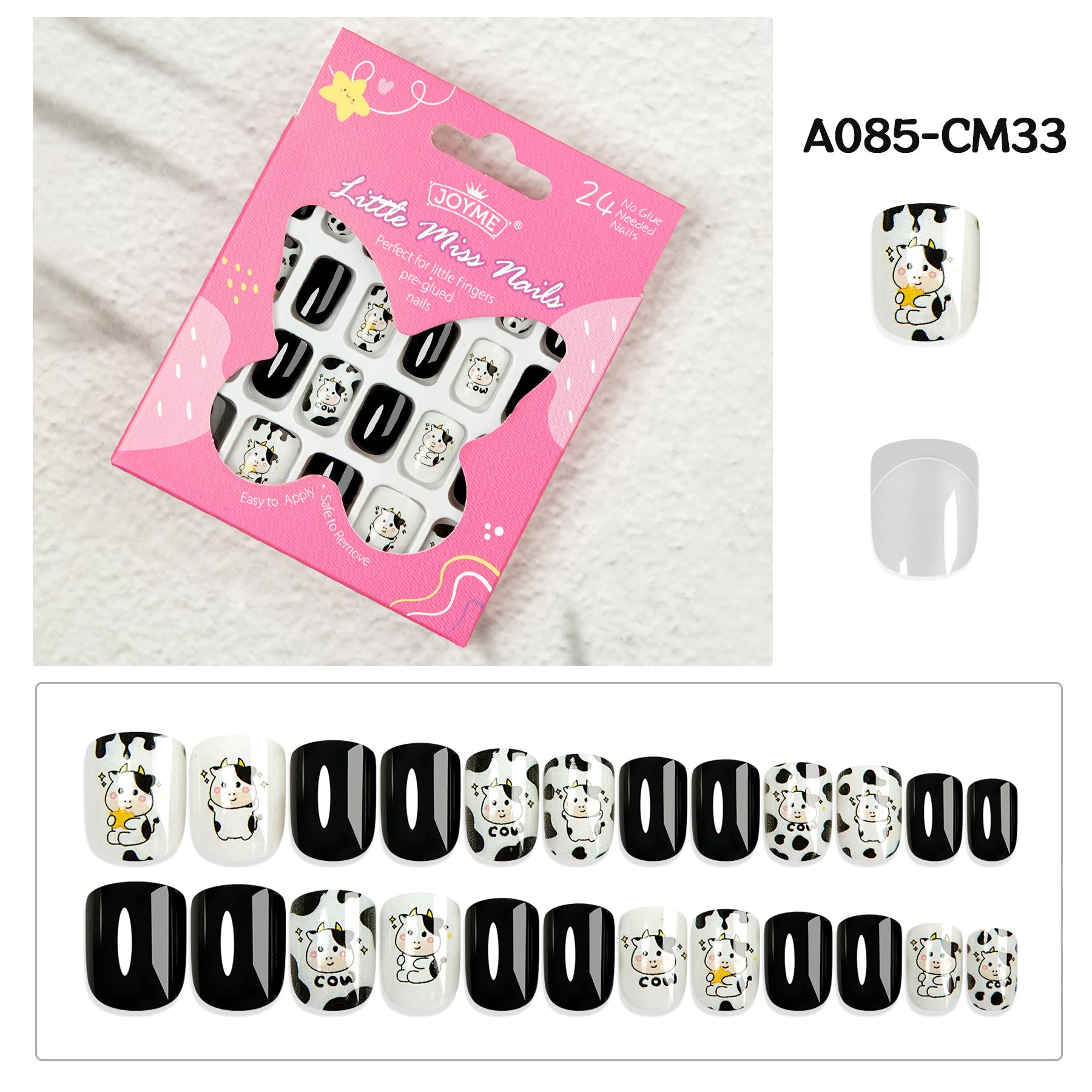兒童穿戴甲，附指甲貼，尖頭杏仁形，24片成品