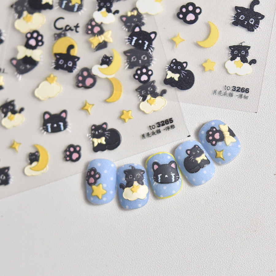 Magical Black Cat – 3D Embossed Halloween Nail Art Set