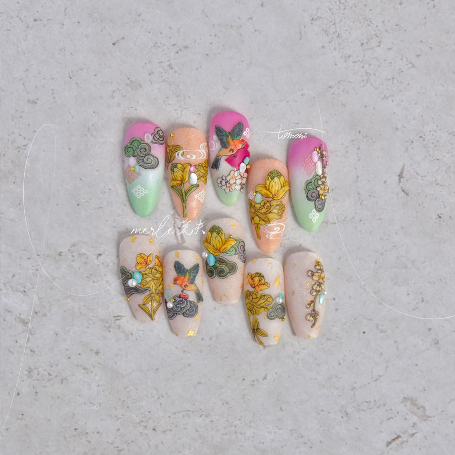 365nails 중국 전통 연꽃 구름 제비 네일 아트 스티커