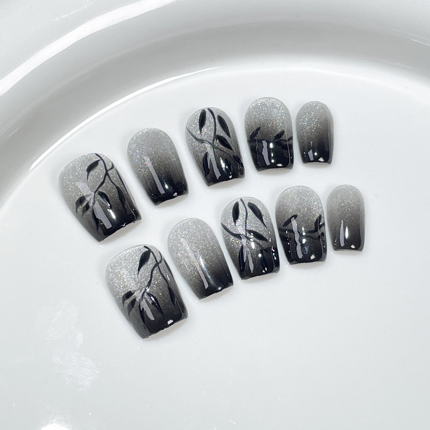 The spray gun gradually changes the spar cat eye Handemade press on nails new Chinese hand-painted short   sticker｜365nails