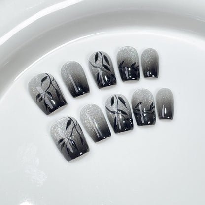 The spray gun gradually changes the spar cat eye Handemade press on nails new Chinese hand-painted short   sticker｜365nails