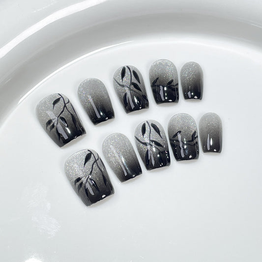 The spray gun gradually changes the spar cat eye Handemade press on nails new Chinese hand-painted short   sticker｜365nails