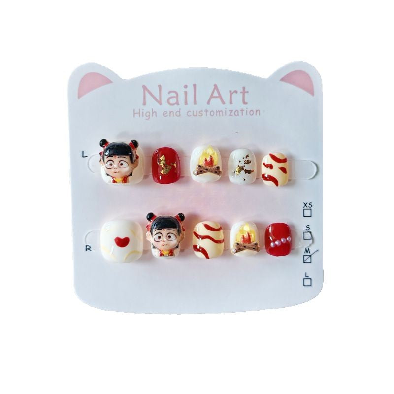 365nails: "mythical nezha" – short round handmade kids press-on nails