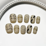 365nails Minimalist: "Creamy Noir" – Short Square Black Line Art & Gold Accents Press On Nails 24pcs