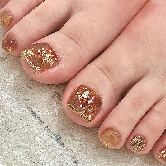 New  toenail caramel color white smudging  and foot manicure  finished product wholesale｜365nails