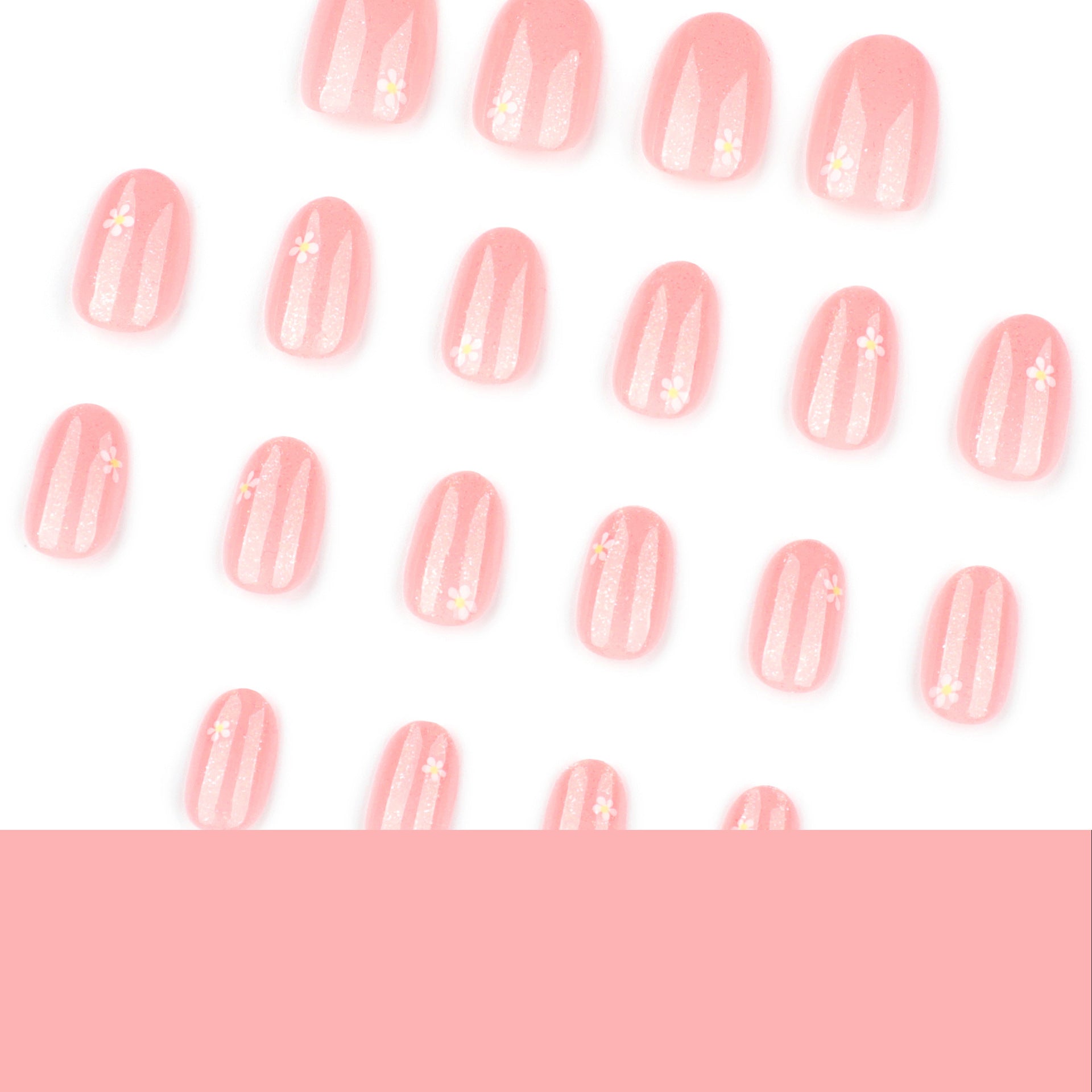簡約清新花卉 短款圓形穿戴甲 亮粉閃耀 熱銷 批發｜365nails