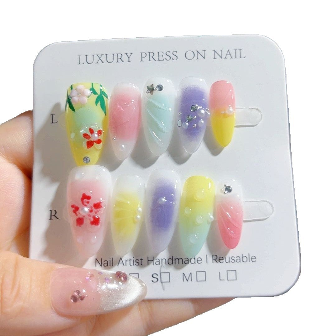 Rainbow Bloom: "Candy Garden" – Unhas Postiças de Amêndoa