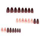 Elegant Burgundy Bow Accent Oval Press On Nails