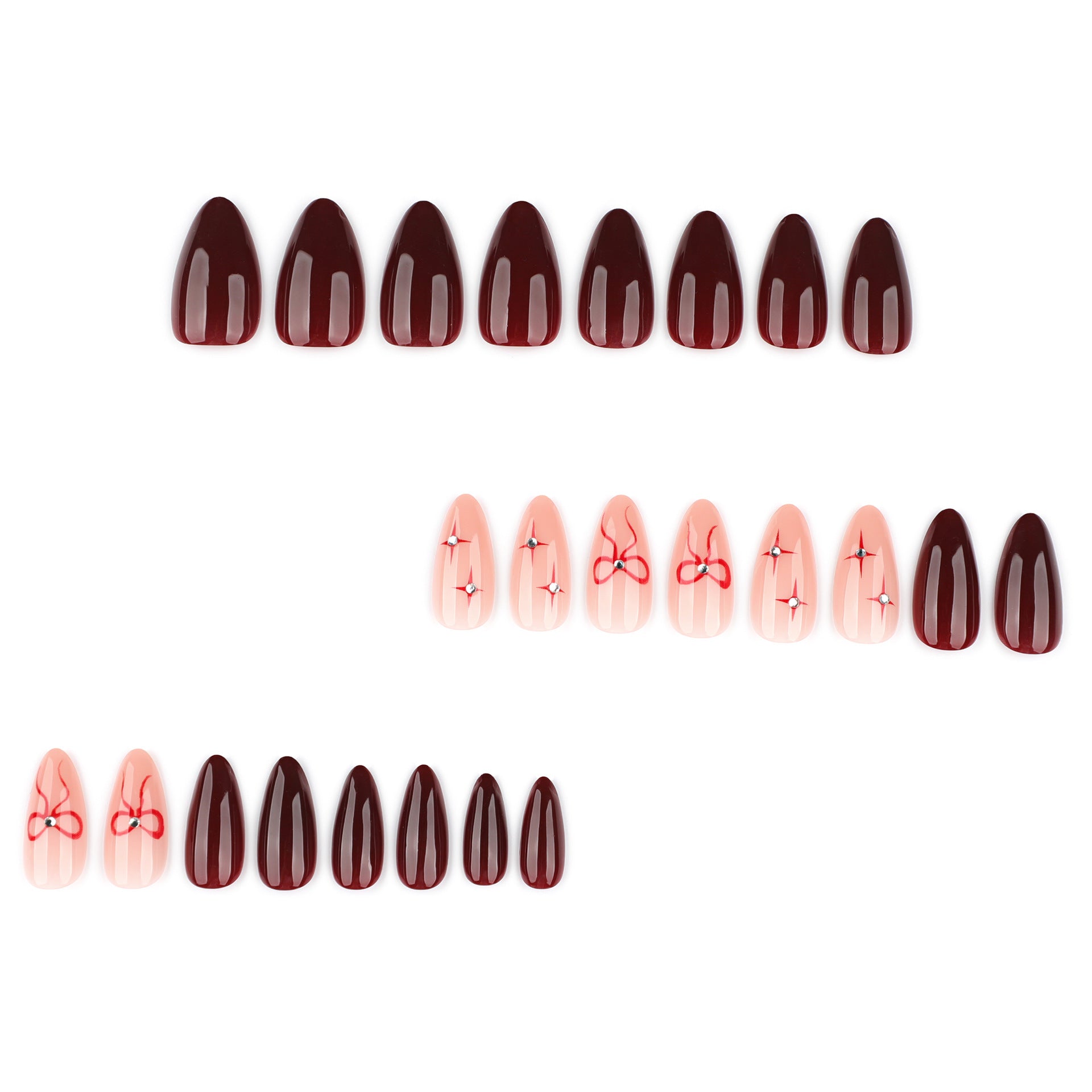 Elegant Burgundy Bow Accent Oval Press On Nails