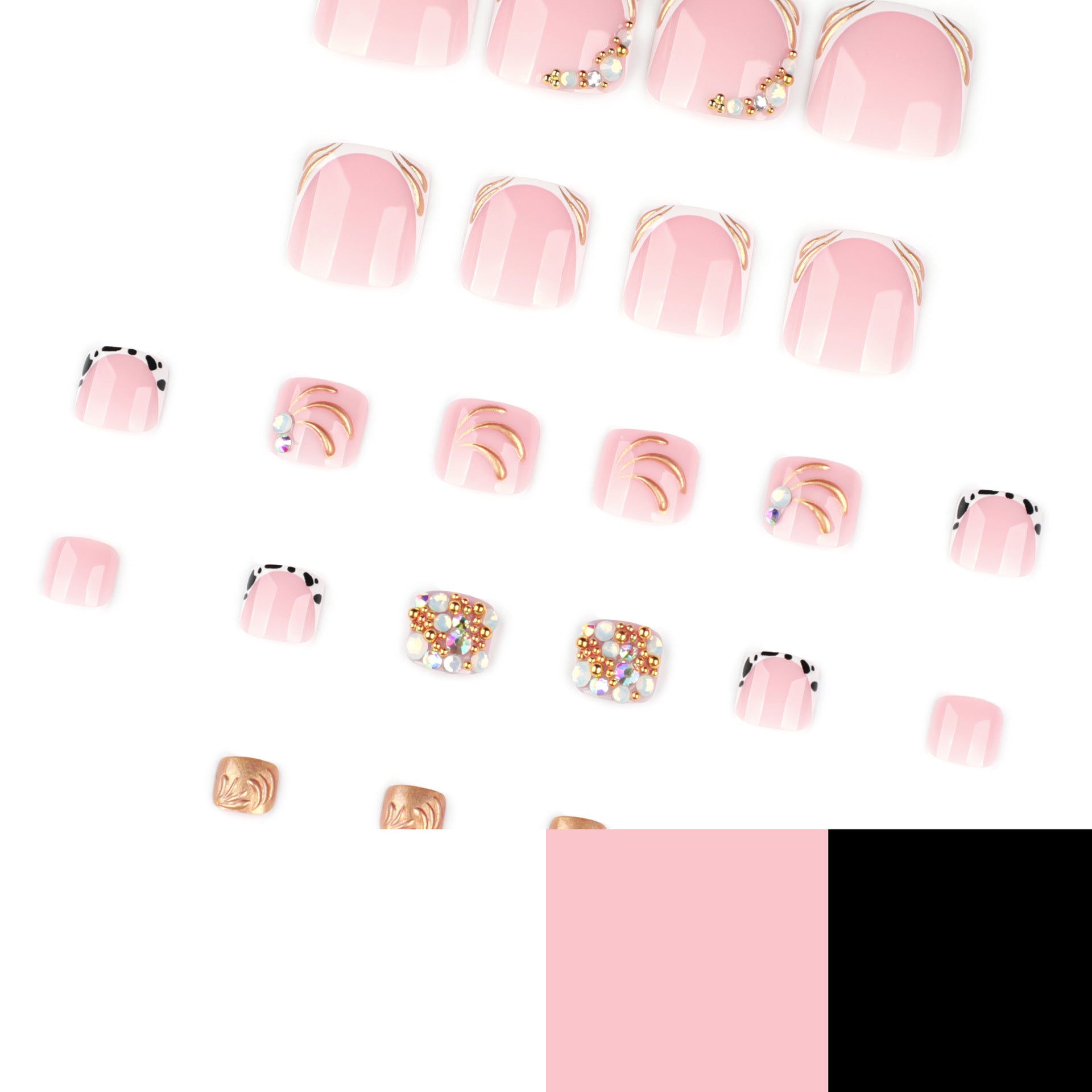 Luxury Nude & Gold Rhinestone Press On Toenails | Elegant Bling Pedicure