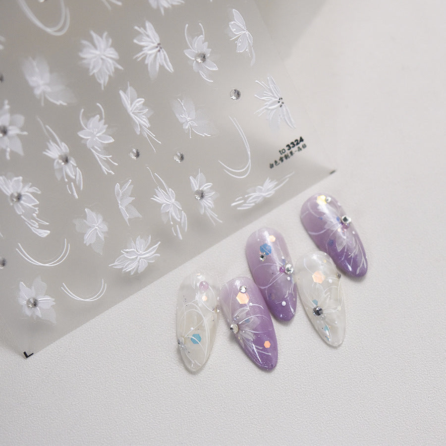 365nails: 화이트 플라워 라인스톤 장식 – 네일 아트 스티커