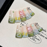 365nails: "Campo de Primavera" – Unhas Postiças Cônicas 3D Florais e de Borboleta Feitas à Mão