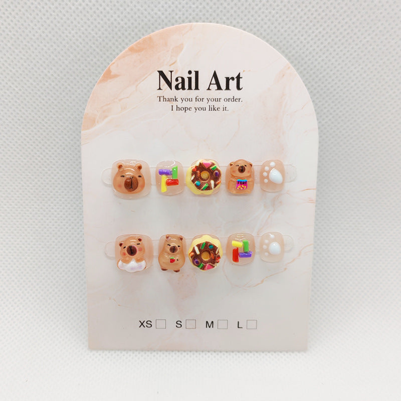 365nails: "caramel bakery bear" – unhas postiças redondas curtas artesanais para crianças