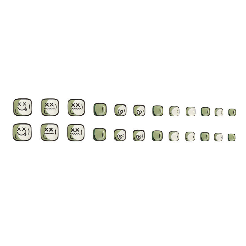 365nails 可愛漫畫風表情酪梨綠成品穿戴甲片（批發）