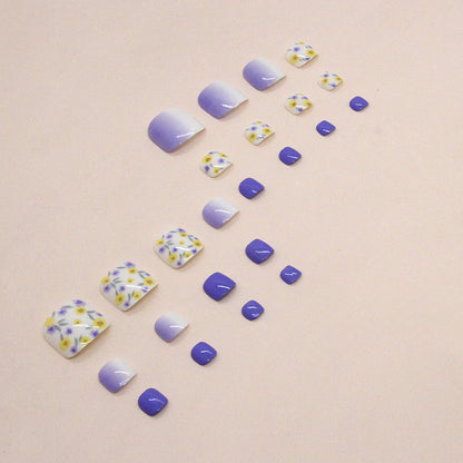 Summer cool blue purple yellow flower manicure gradual change fairy gas Press-on toenails wear nail fake nails wholesale 24 pieces｜365nails