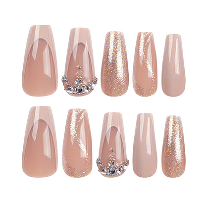 Factory wholesale French glitter press-on nails solid color simple long ladder manicure nail piece  style fake nail nail piece｜365nails
